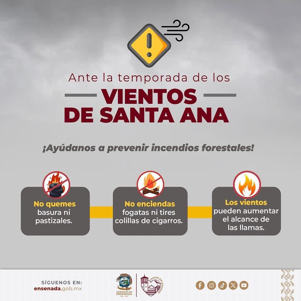 Alerta Meteorológica por Condiciones de Santa Ana y Riesgo de Incendios en Baja California